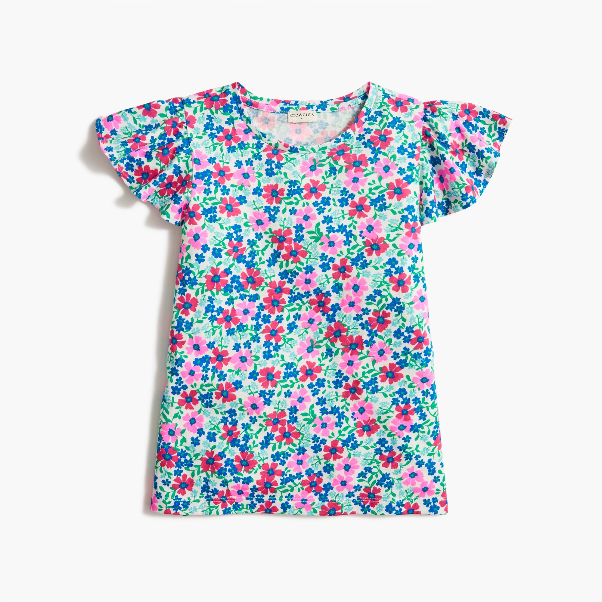 Girls' floral flutter-sleeve tee