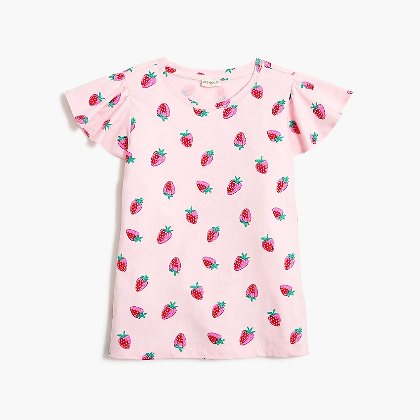 factory: girls' strawberry flutter tee for girls, right side, view zoomed