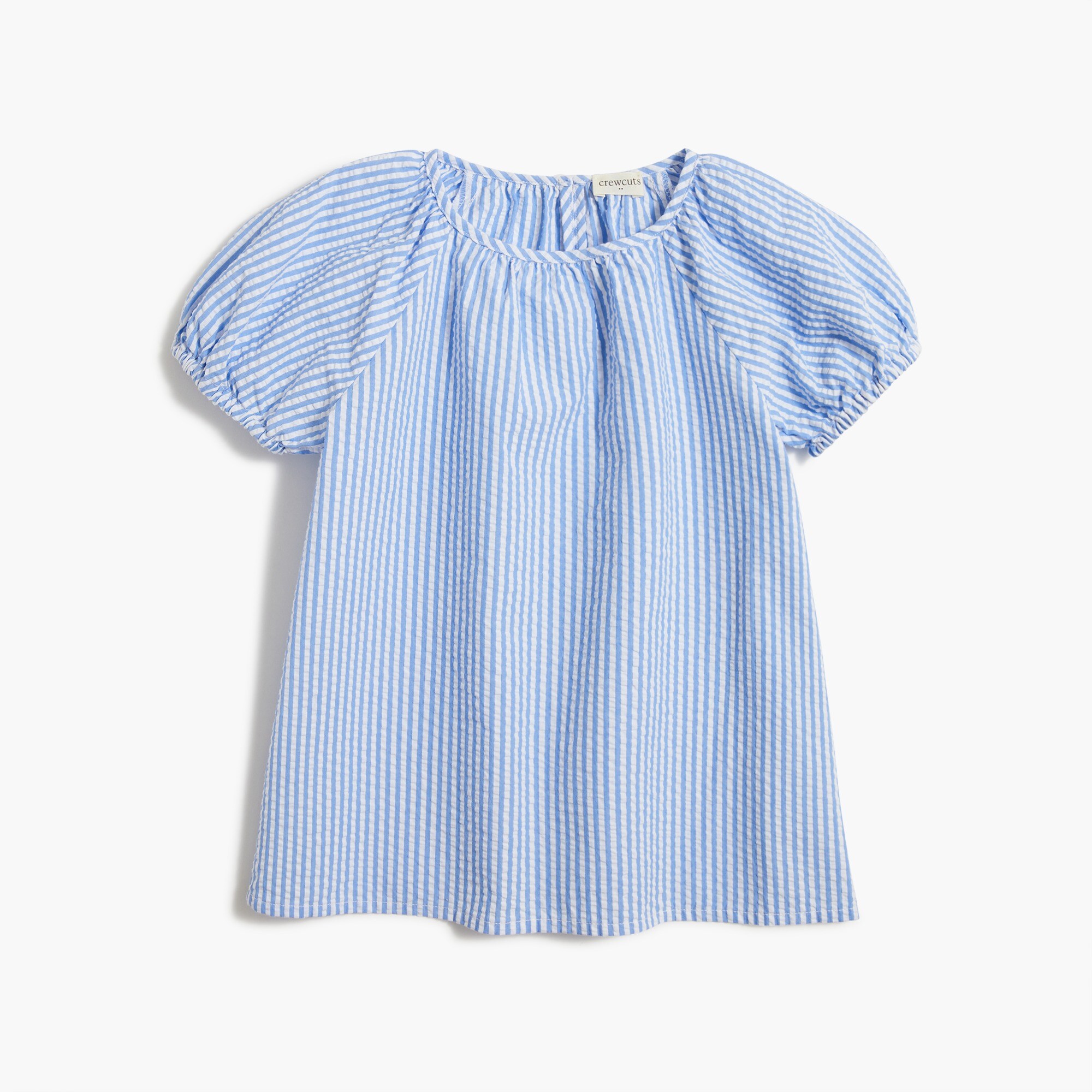 Girls' puff-sleeve seersucker tee