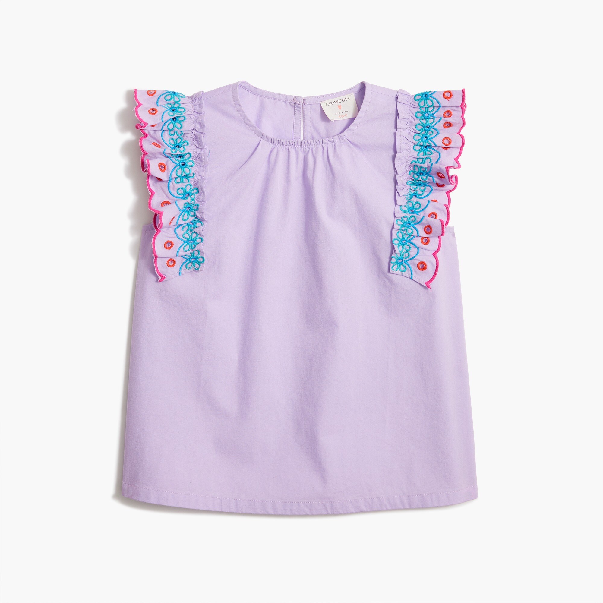 Girls' embroidered ruffle-sleeve top