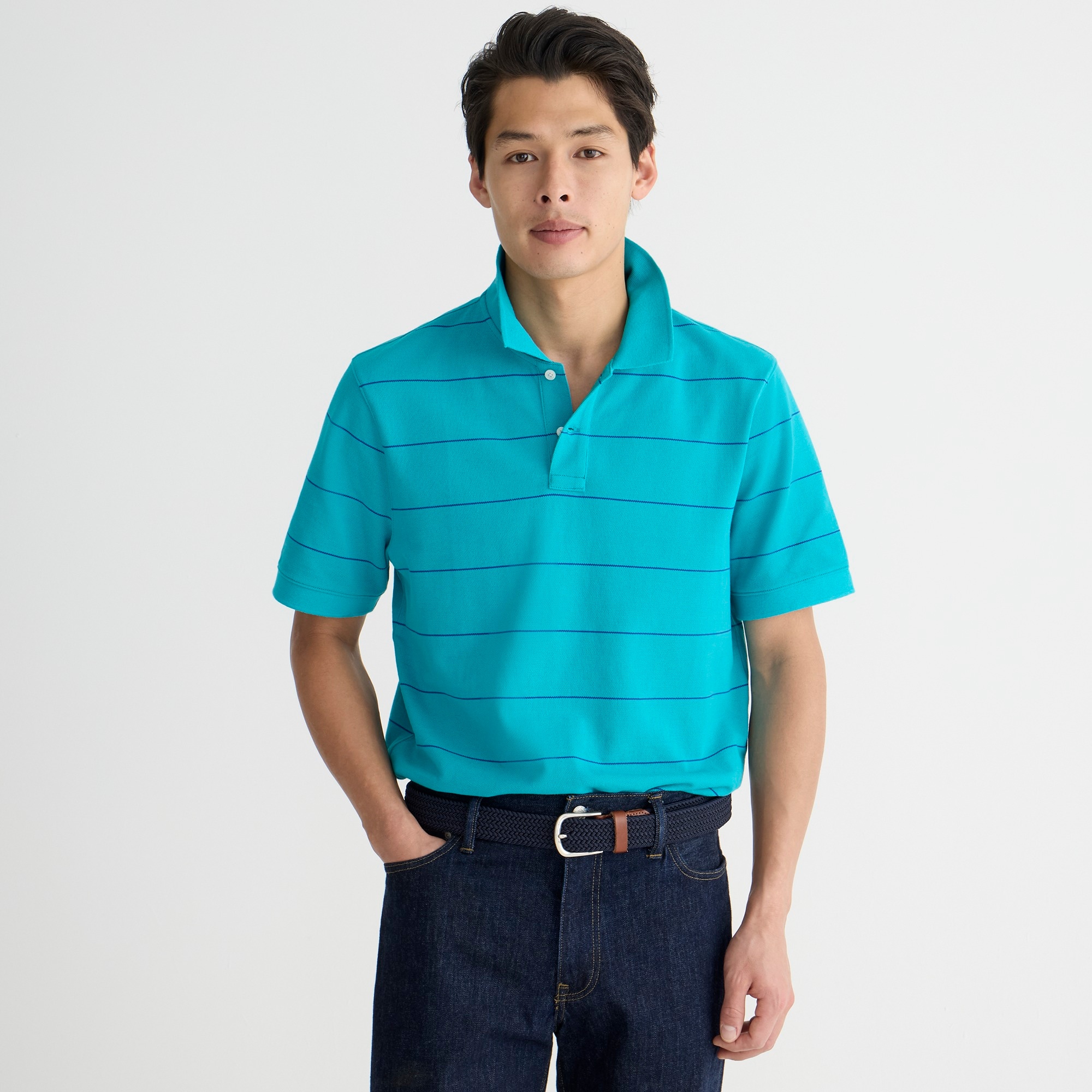  Slim piqu&eacute; polo shirt in stripe