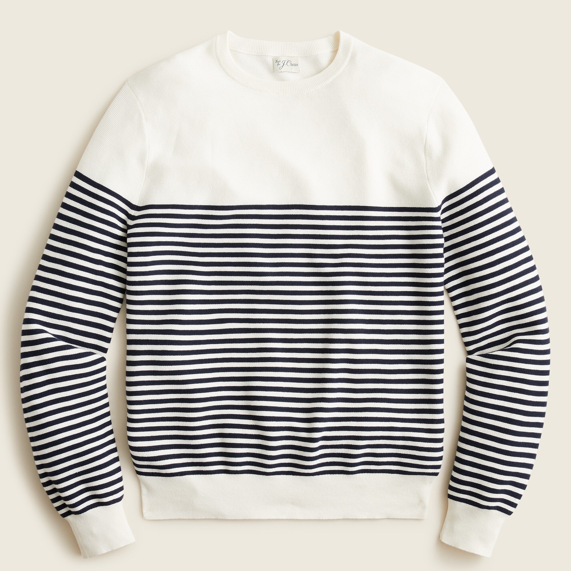 Cotton Garter-stitch Crewneck Sweater In Stripe For Men | J.Crew