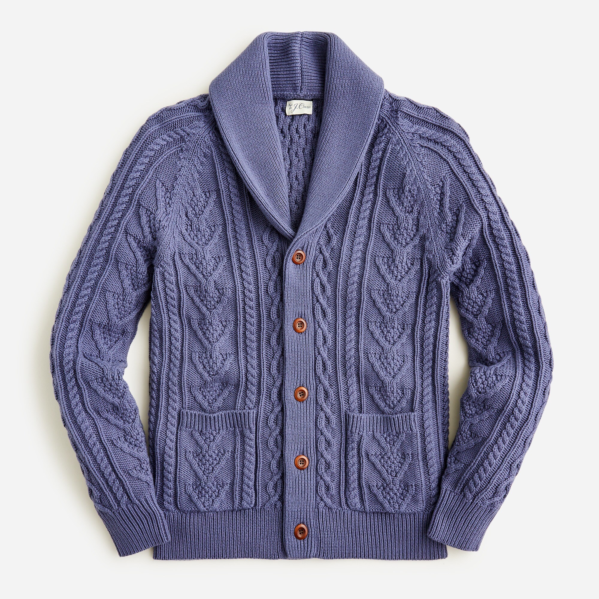 Cotton cable-knit shawl-collar cardigan sweater