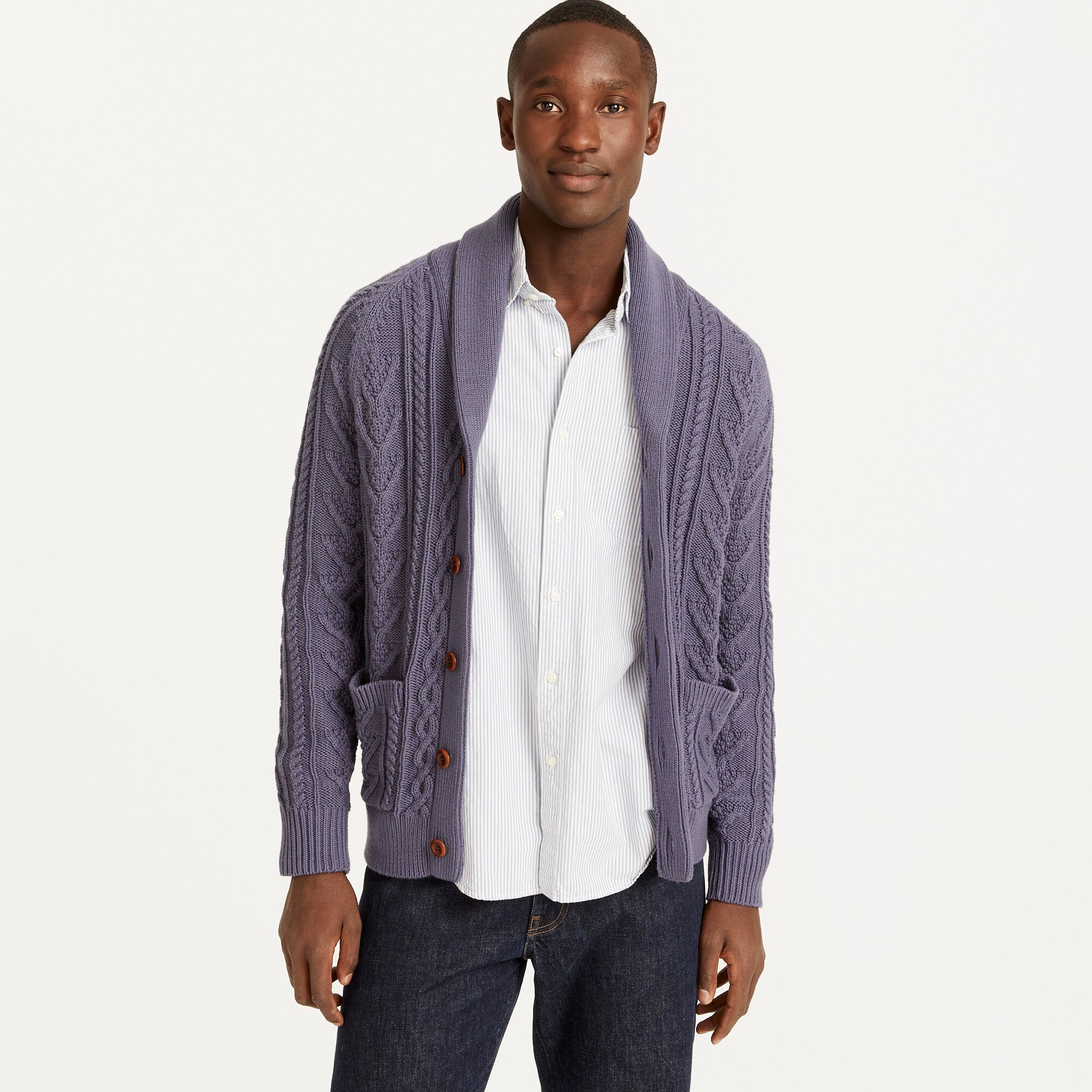 J.Crew: Cotton Cable-knit Shawl-collar Cardigan Sweater For Men