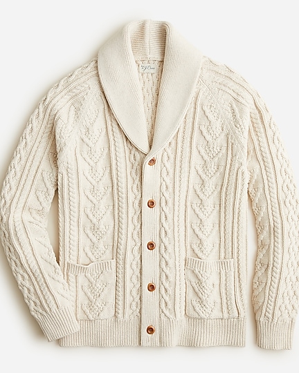  Cotton cable-knit shawl-collar cardigan sweater
