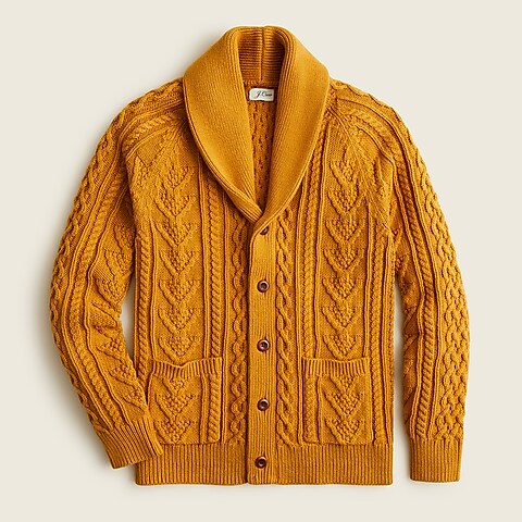 mens Cotton cable-knit shawl-collar cardigan sweater