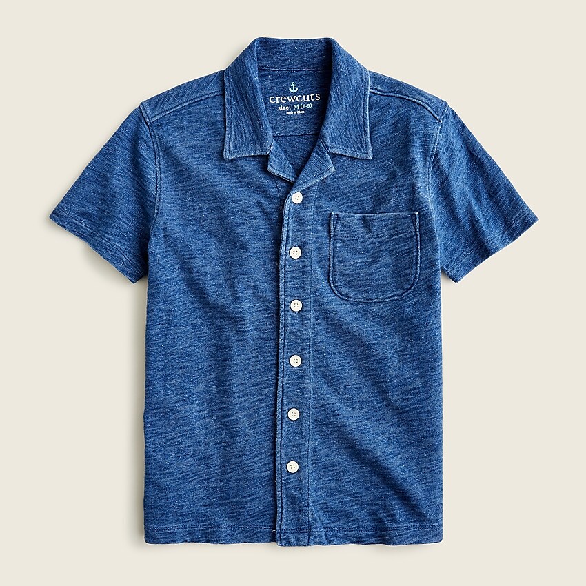 j.crew: boys' short-sleeve indigo camp shirt for boys, right side, view zoomed