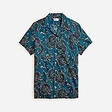 Short-sleeve slub cotton camp-collar shirt in print