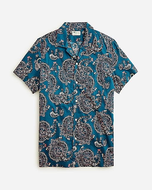  Short-sleeve slub cotton camp-collar shirt in print
