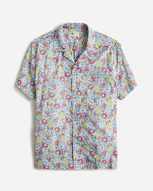 mens Short-sleeve slub cotton camp-collar shirt in print