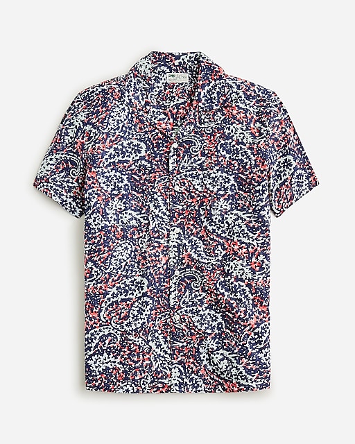  Short-sleeve slub cotton camp-collar shirt in print