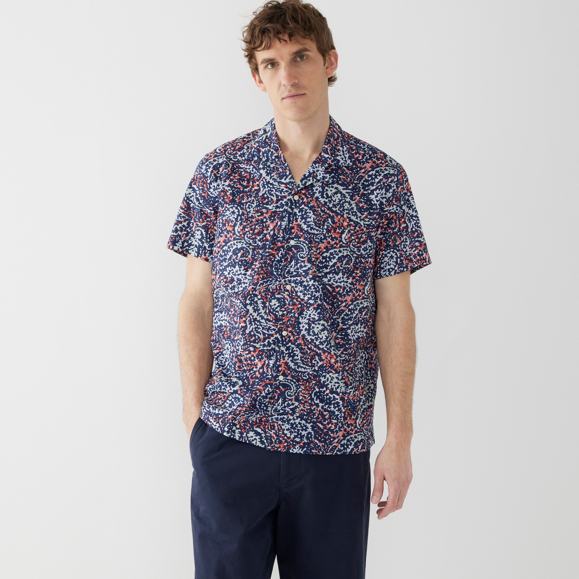 j.crew: short-sleeve slub cotton camp-collar shirt in print for men