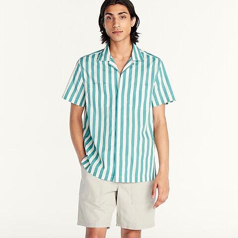 mens Short-sleeve slub cotton camp-collar shirt in print