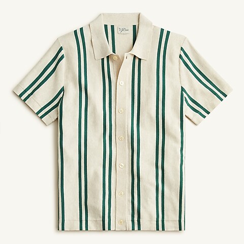  Short-sleeve cotton cardigan polo sweater in double stripe