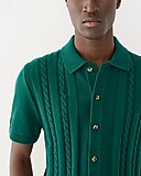 Cotton cable-knit short-sleeve polo cardigan sweater
