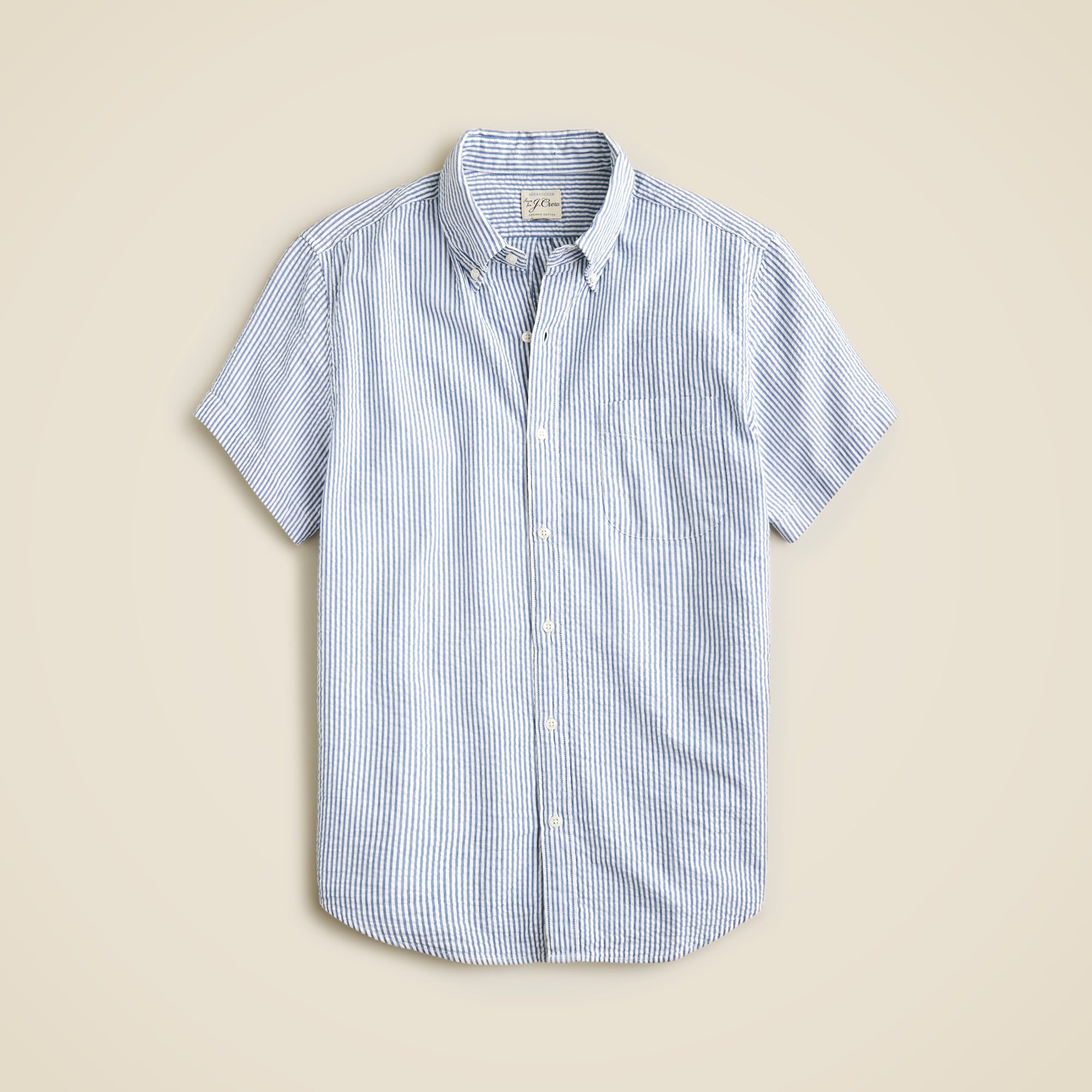 Short-sleeve yarn-dyed seersucker shirt