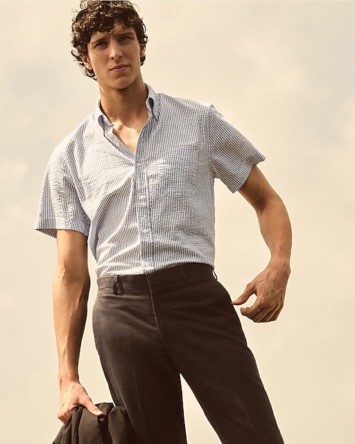 mens Short-sleeve yarn-dyed seersucker shirt