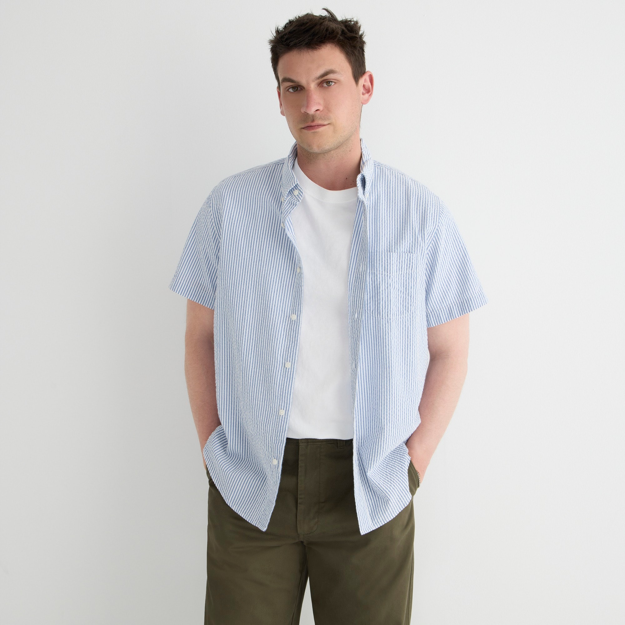  Short-sleeve yarn-dyed seersucker shirt