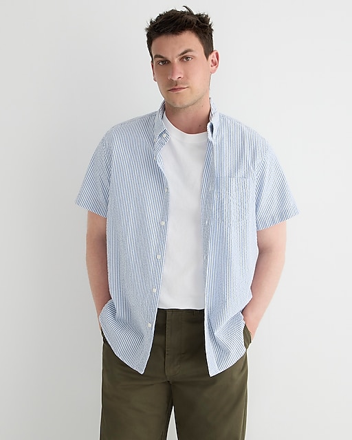 mens Tall short-sleeve yarn-dyed seersucker shirt