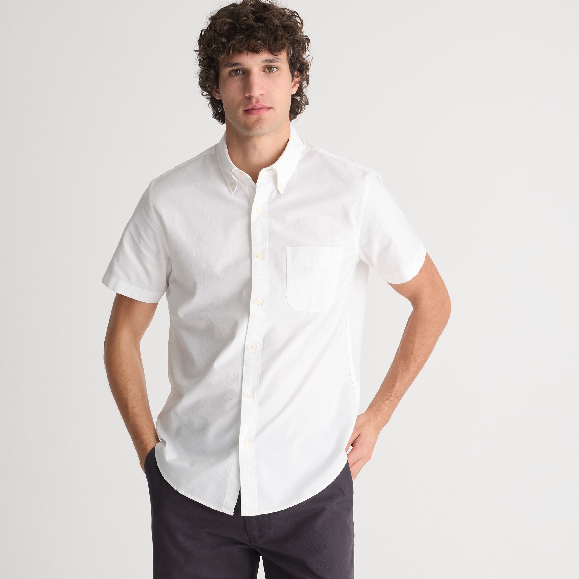 Slim short-sleeve Broken-in organic cotton oxford shirt