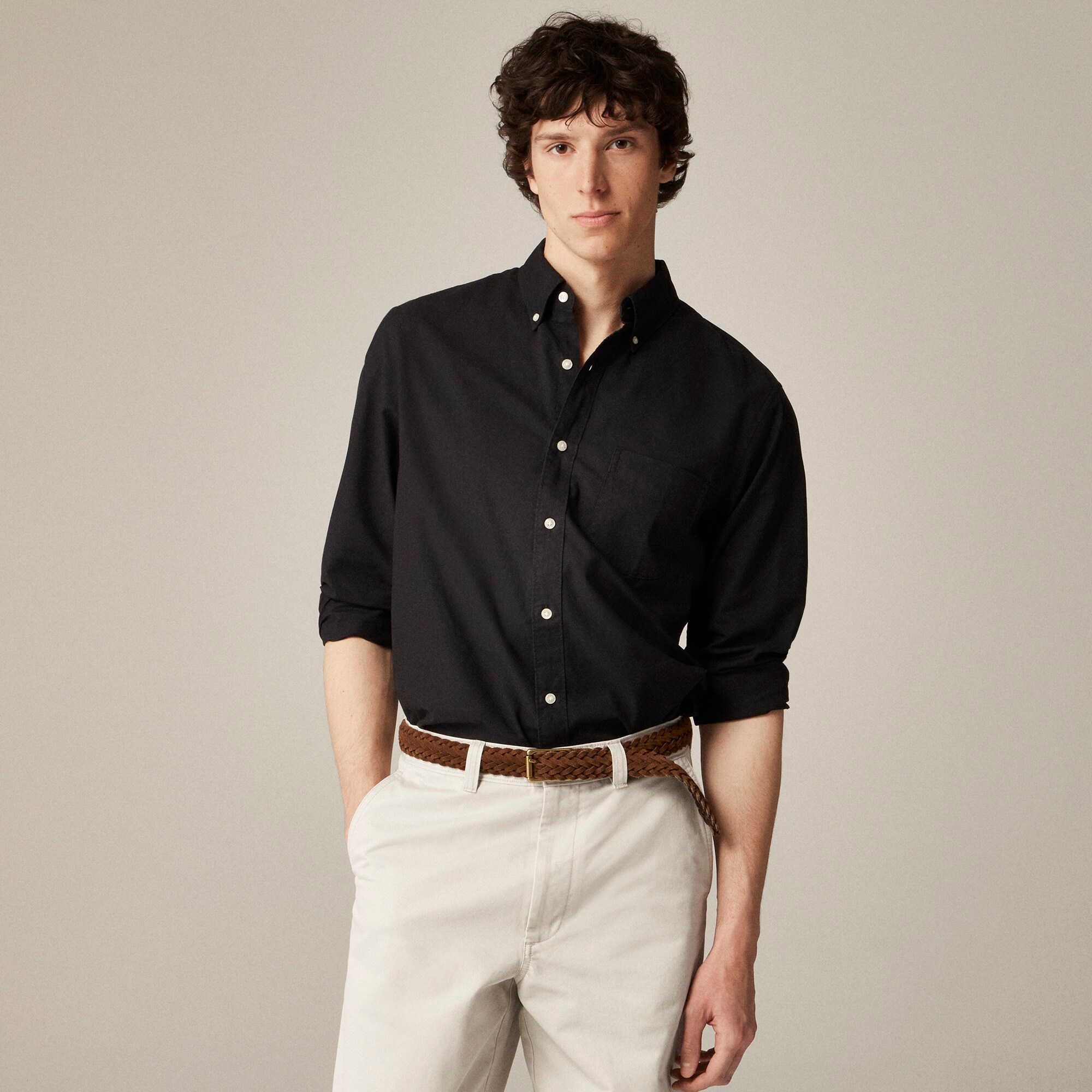 Broken-in garment-dyed organic cotton oxford shirt