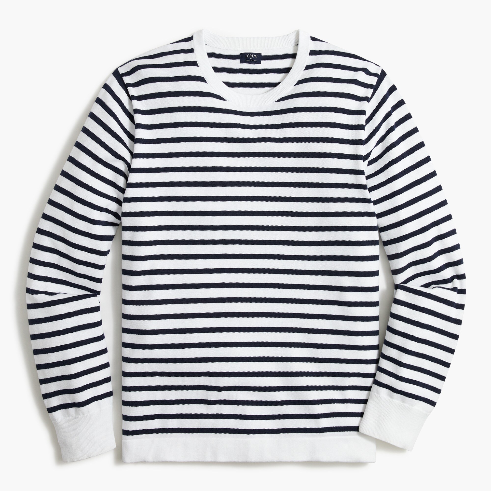 Long-sleeve striped cotton crewneck sweater