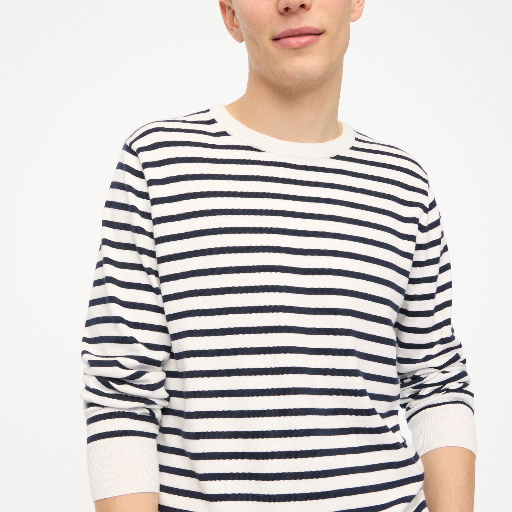  Long-sleeve striped cotton crewneck sweater