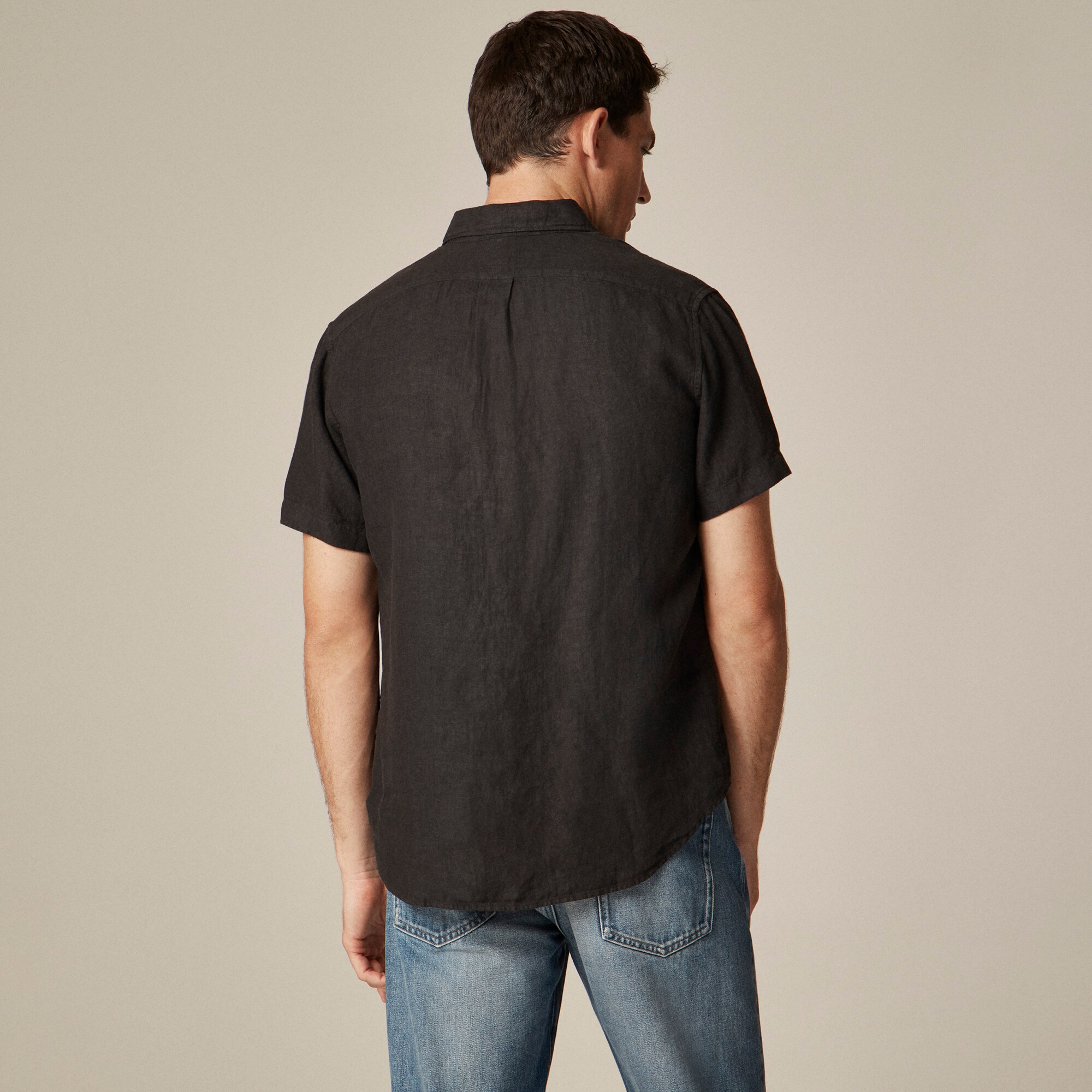 Tall short-sleeve Baird McNutt garment-dyed Irish linen shirt