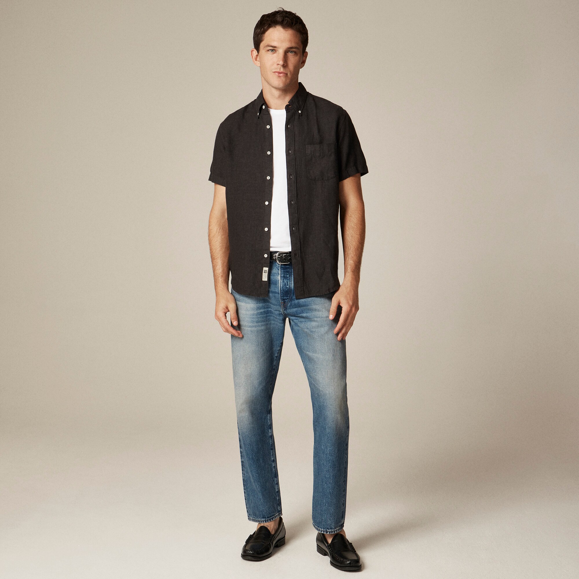 Tall short-sleeve Baird McNutt garment-dyed Irish linen shirt