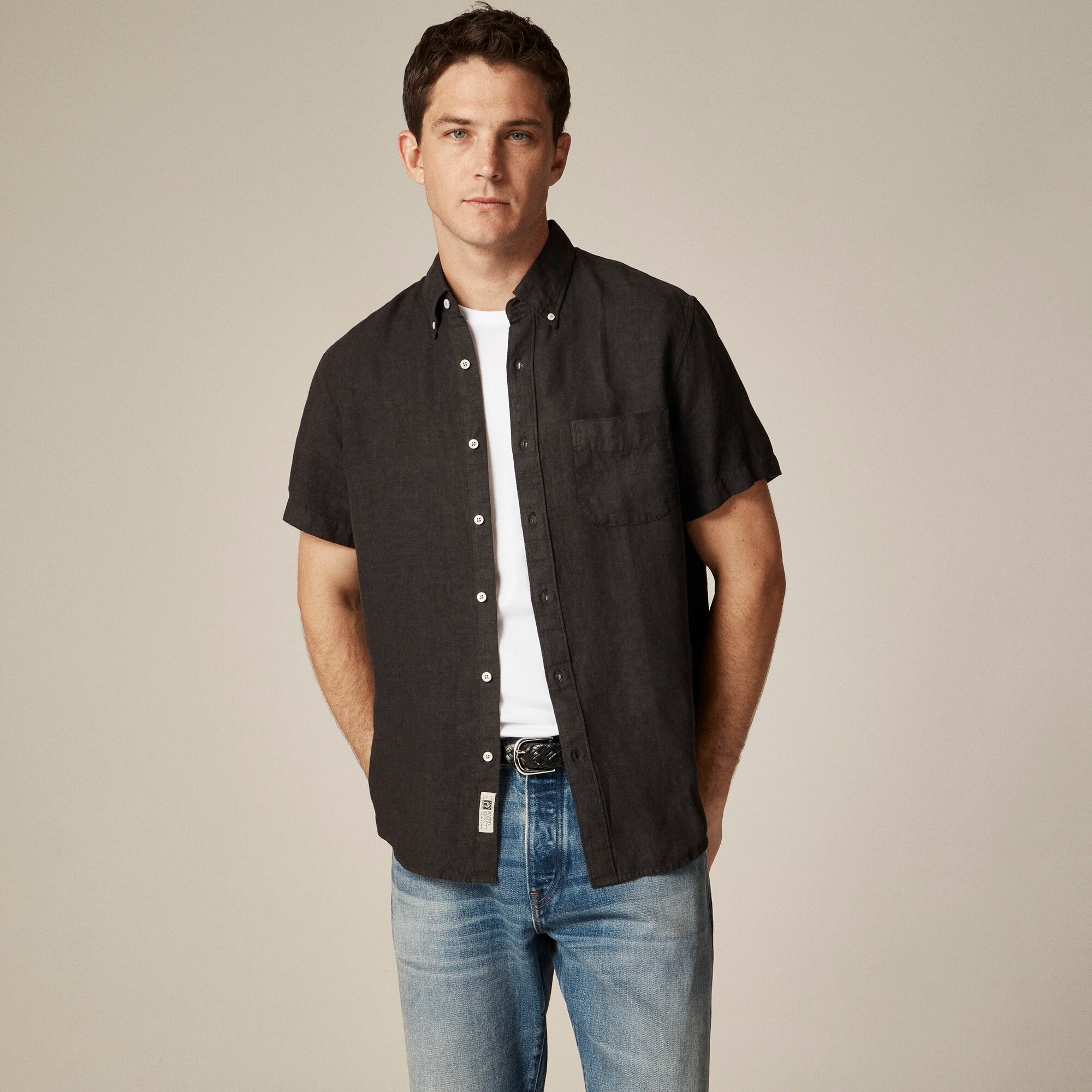  Tall short-sleeve Baird McNutt garment-dyed Irish linen shirt