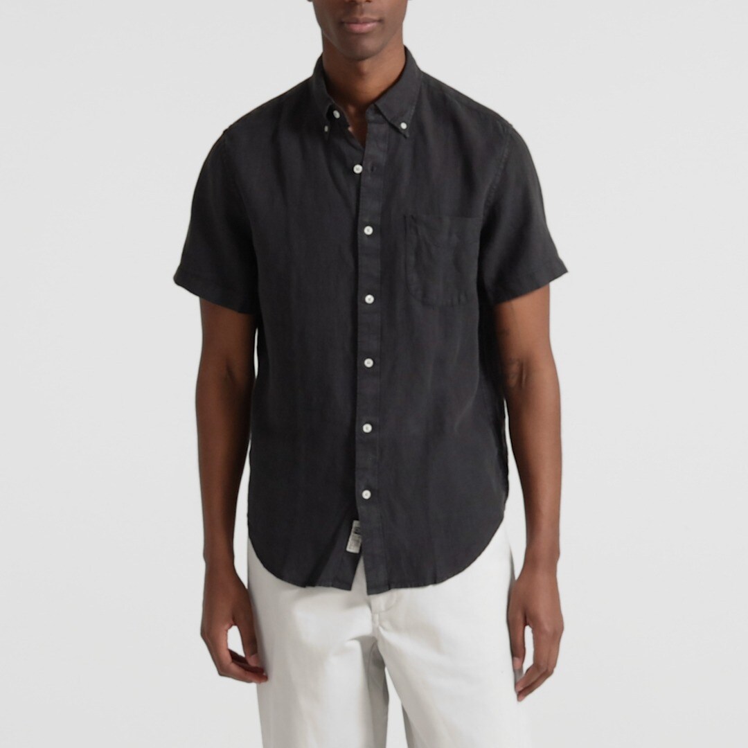 Short-sleeve Baird McNutt garment-dyed Irish linen shirt