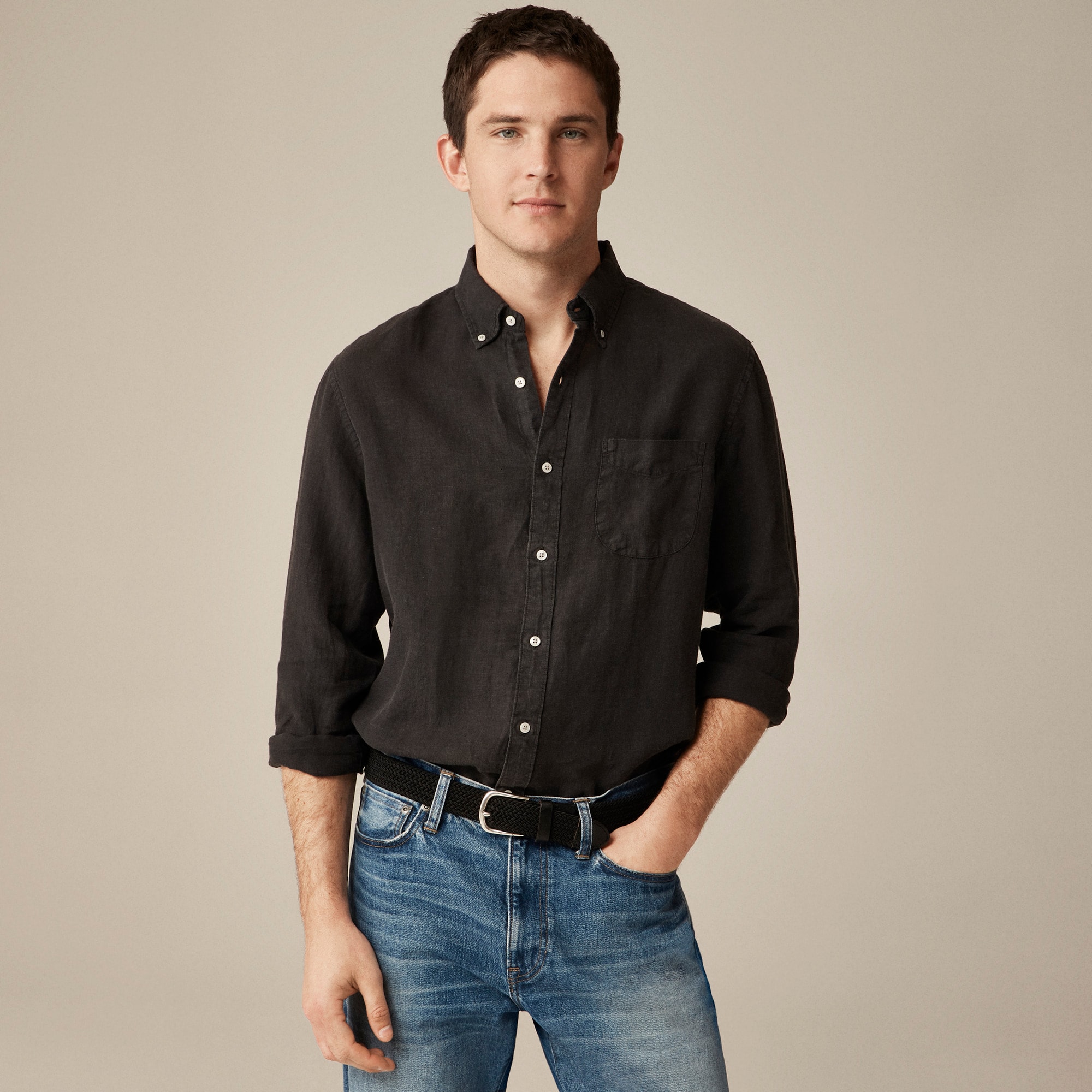 mens Baird McNutt garment-dyed Irish linen shirt