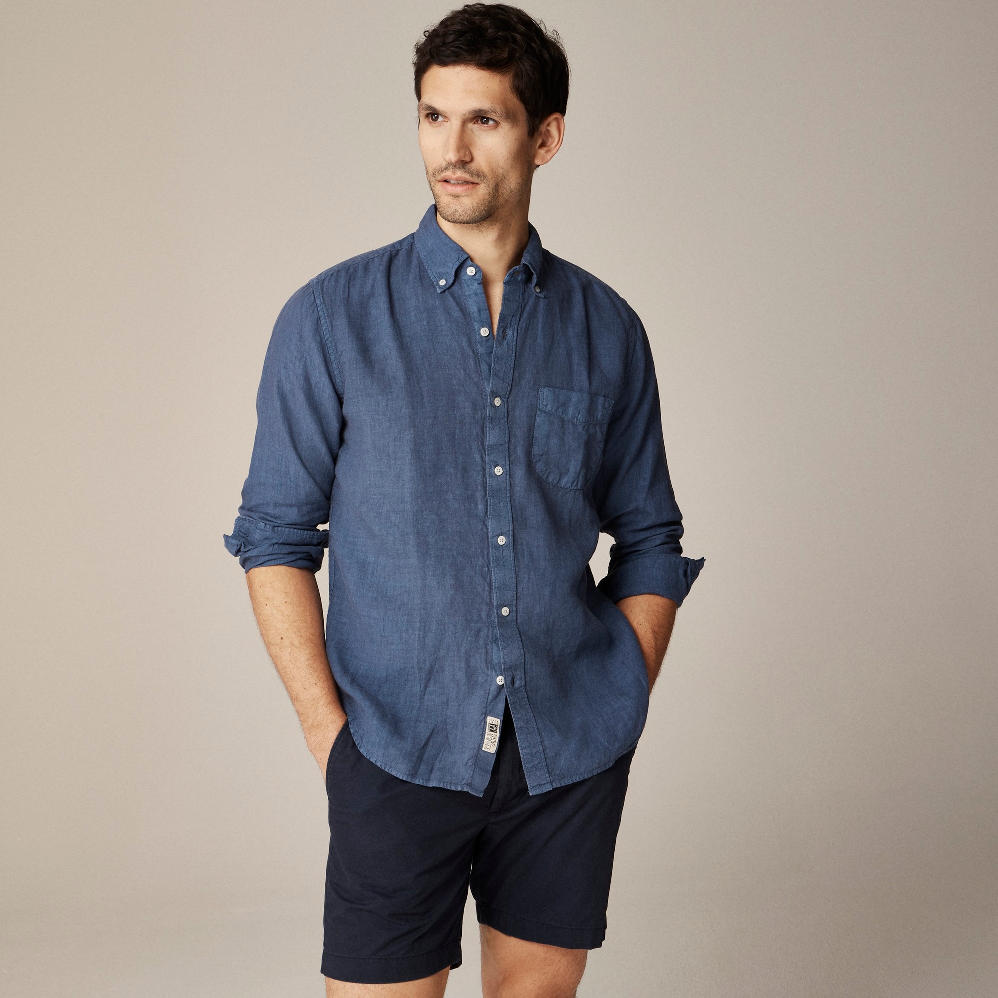 mens Baird McNutt garment-dyed Irish linen shirt