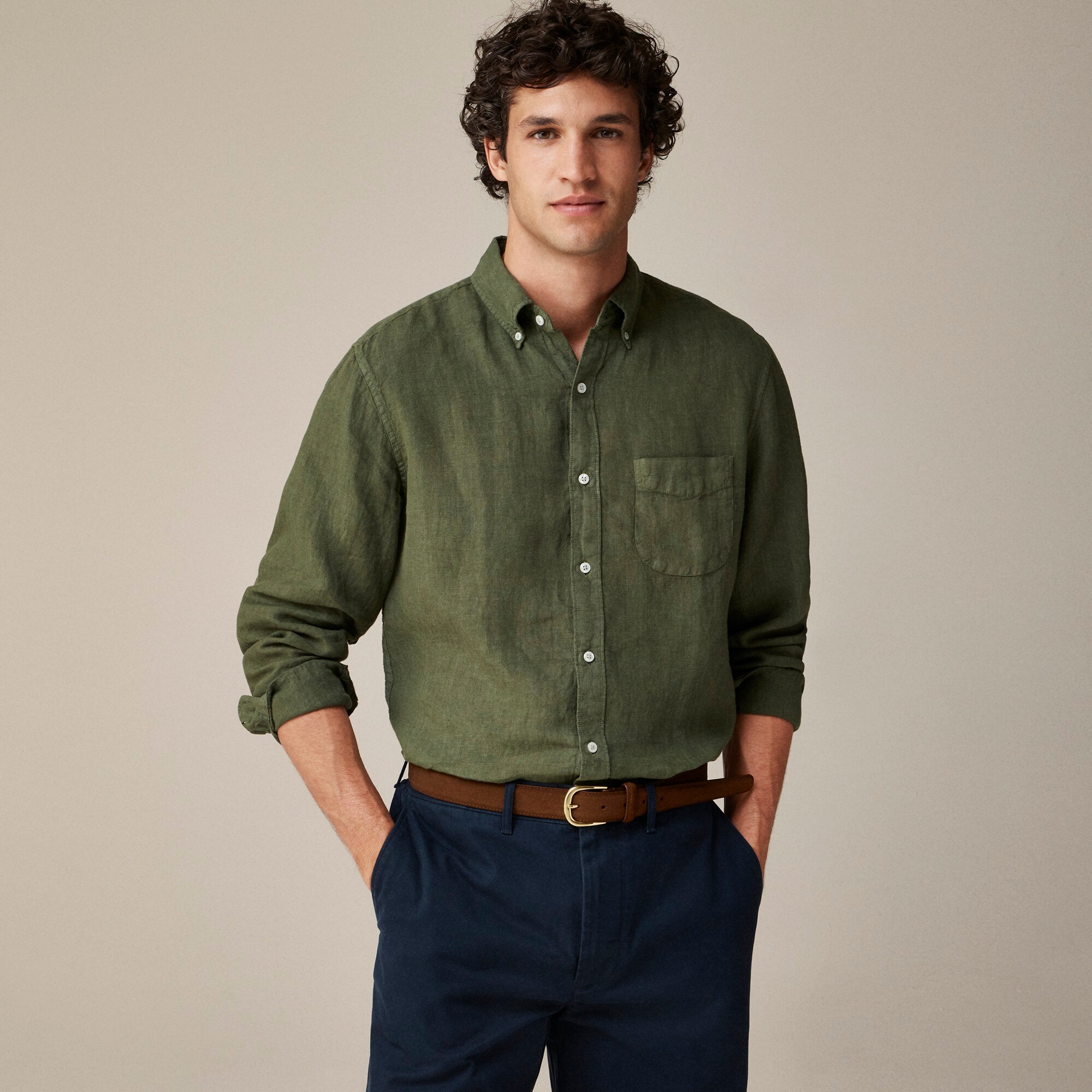 mens Slim Baird McNutt garment-dyed Irish linen shirt