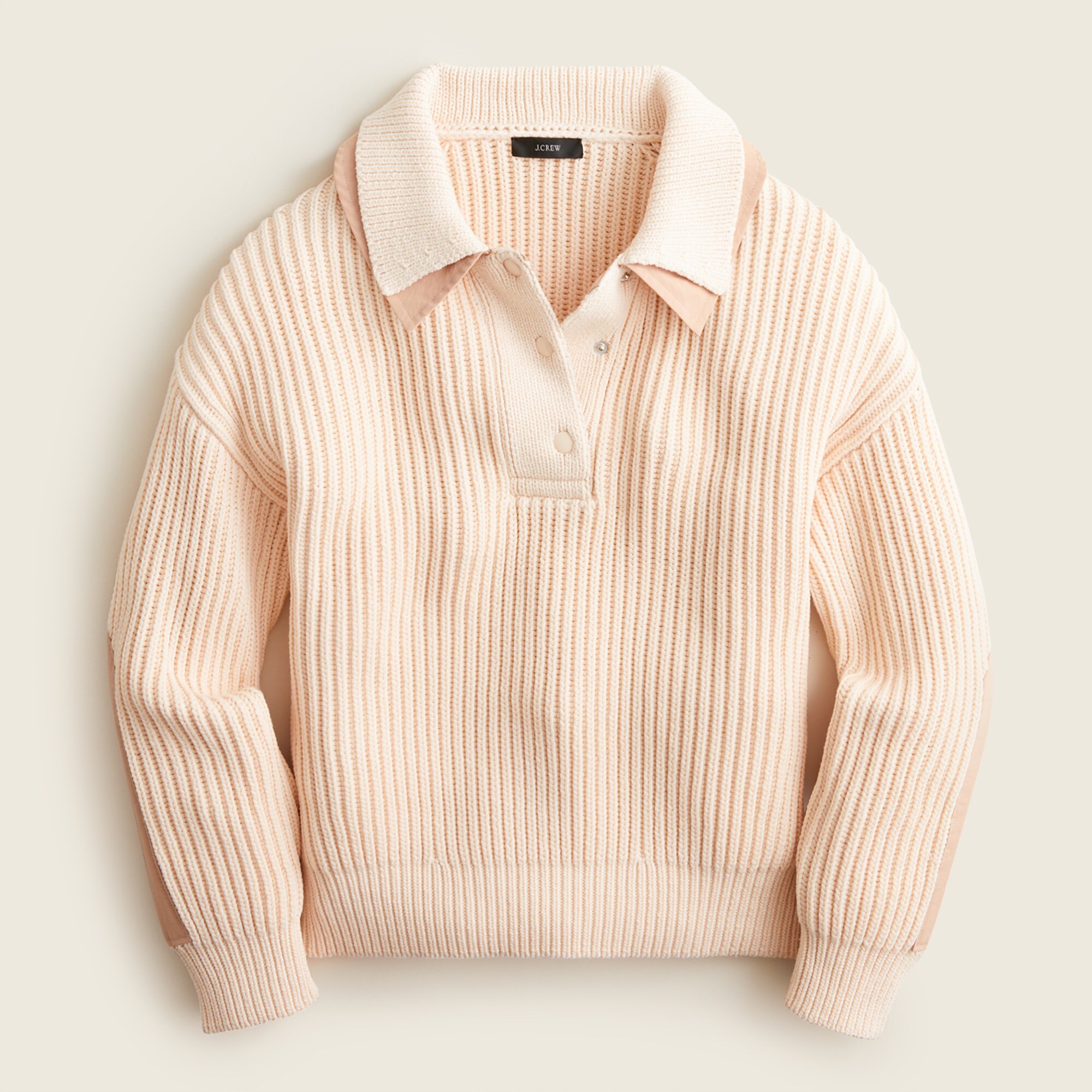 Collared ribbed patch-sleeve sweater