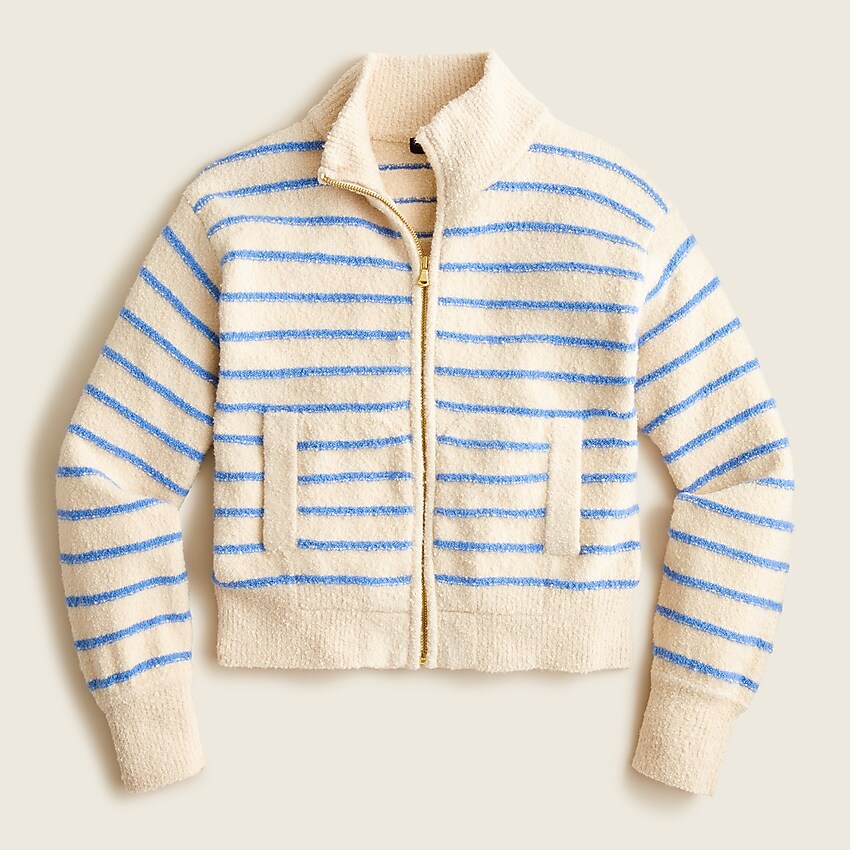 J.Crew: Zip-up Cotton Bouclé Sweater In Stripe For Women