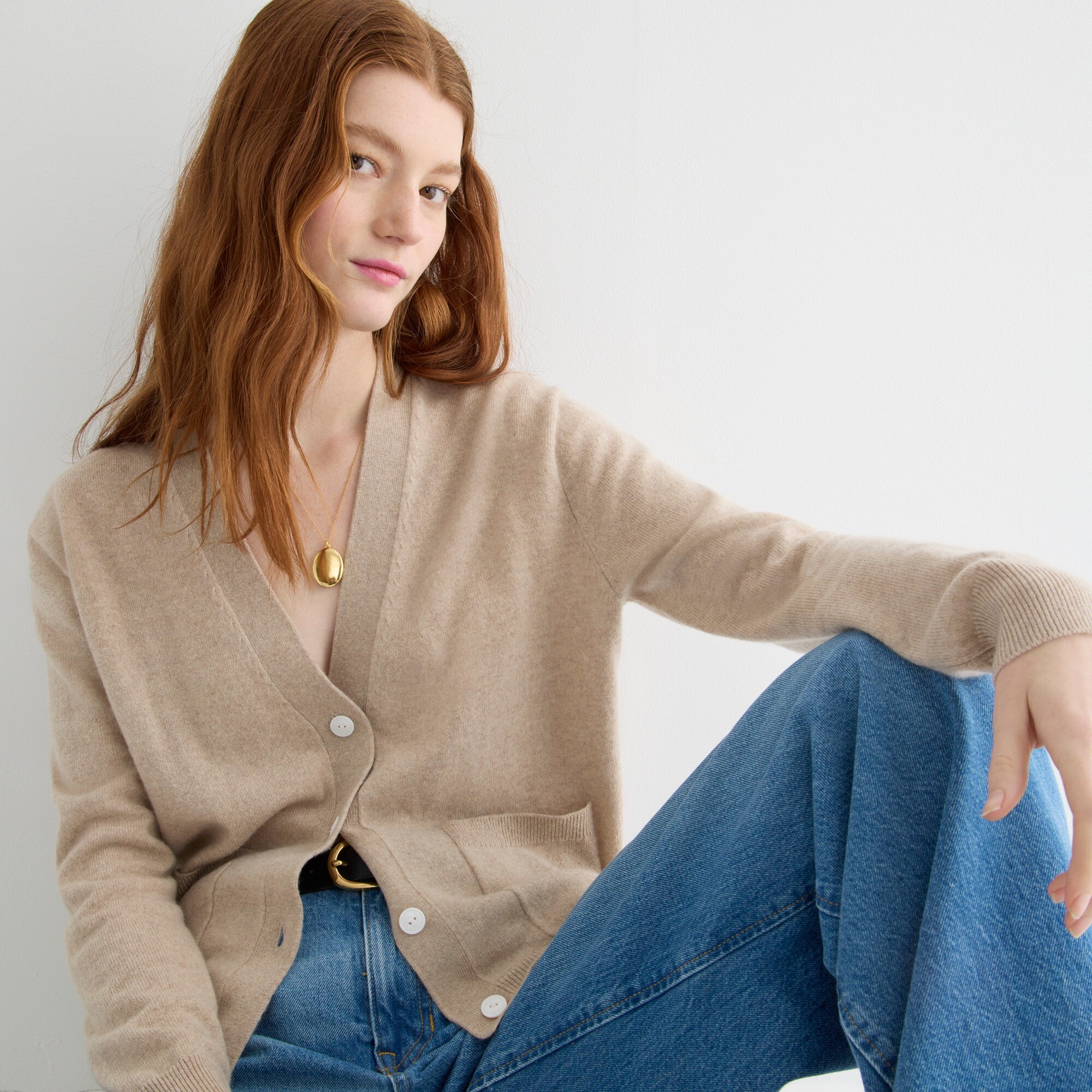 Cashmere patch-pocket cardigan sweater