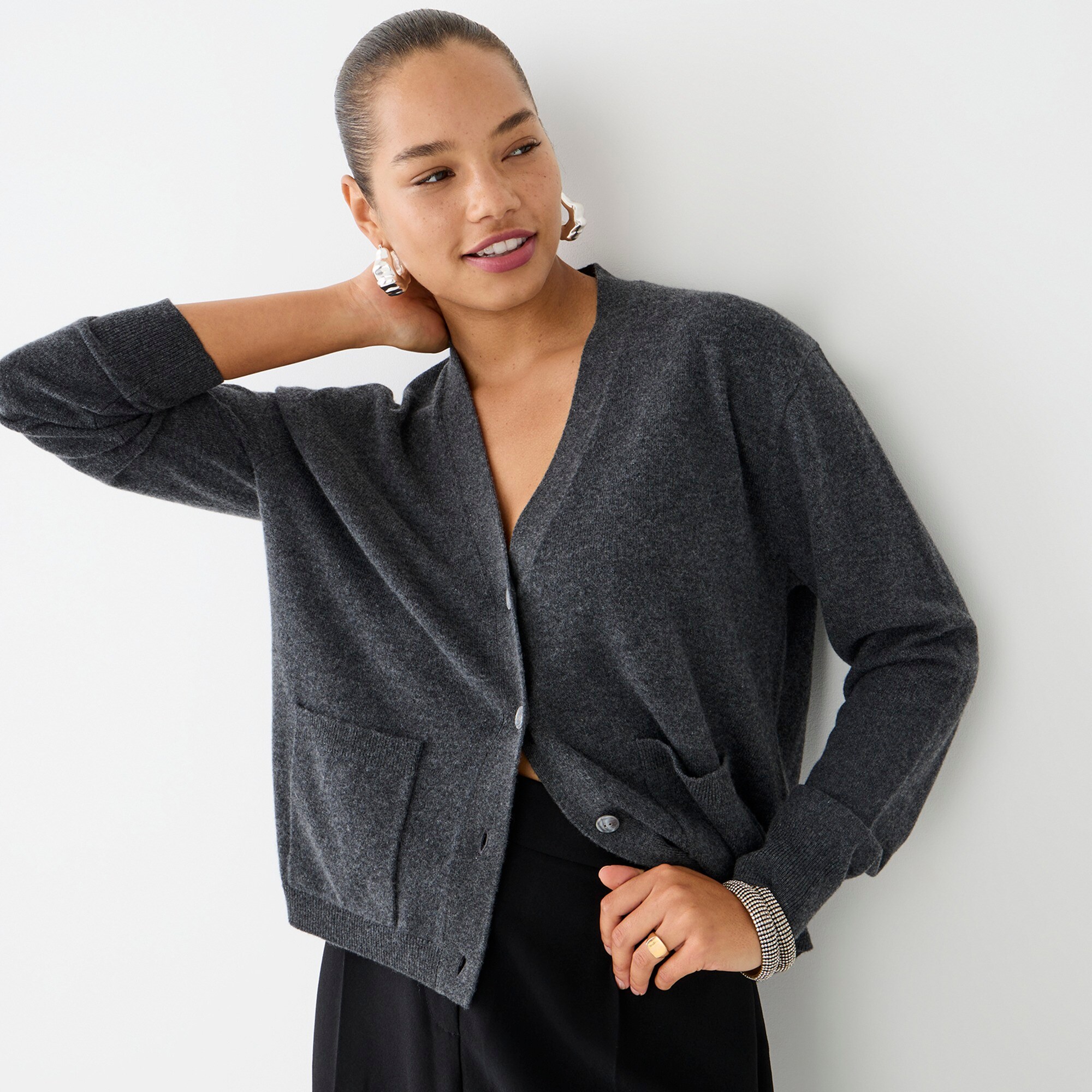 Cashmere patch-pocket cardigan sweater