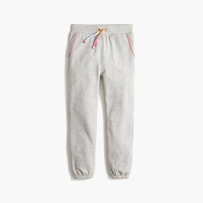 factory: girls' heathered sweatpant with contrast stitching for girls, right side, view zoomed