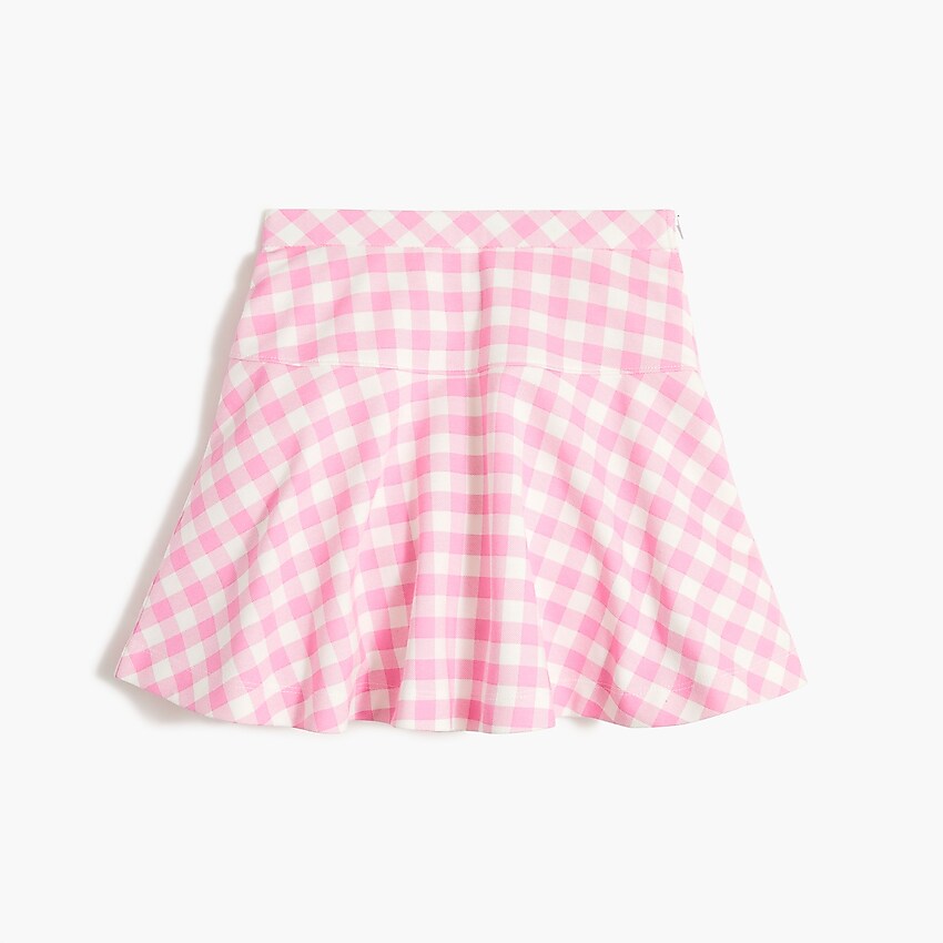 factory: girls' gingham ponte uniform skirt for girls, right side, view zoomed