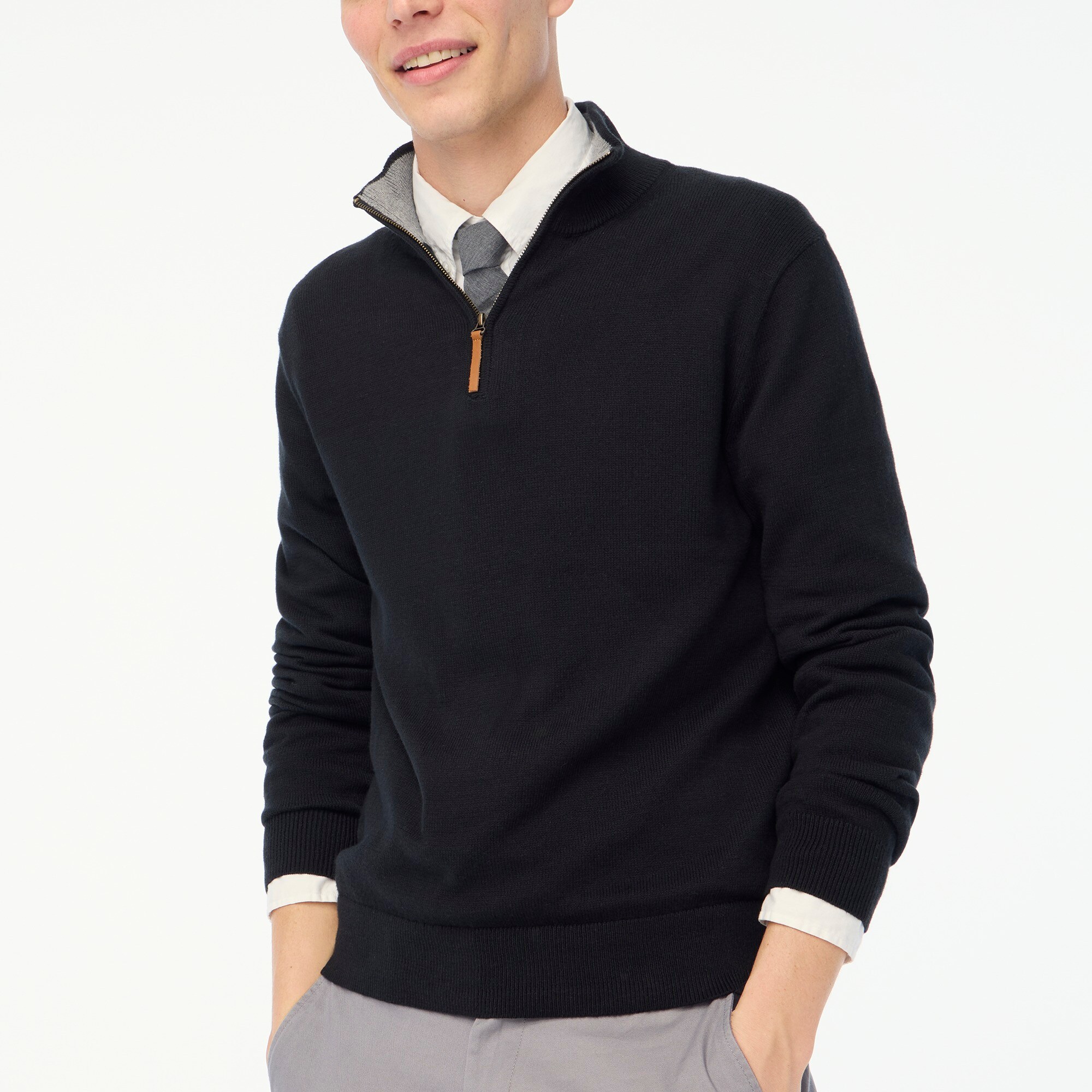 factory: cotton half-zip sweater for men, right side, view zoomed