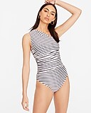 Ruched one-shoulder one-piece in stripe