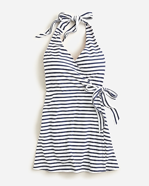  Halter wrap swim dress in stripe
