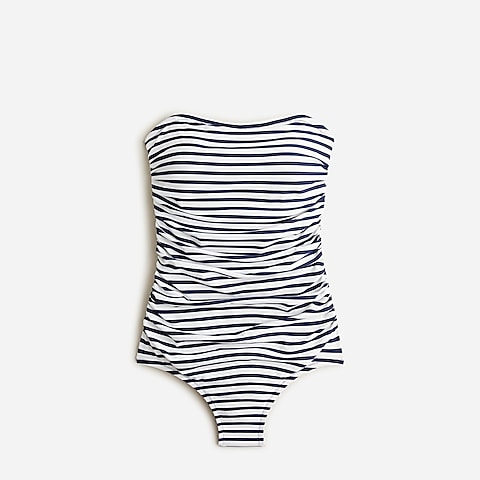  Long-torso ruched bandeau one-piece in stripe