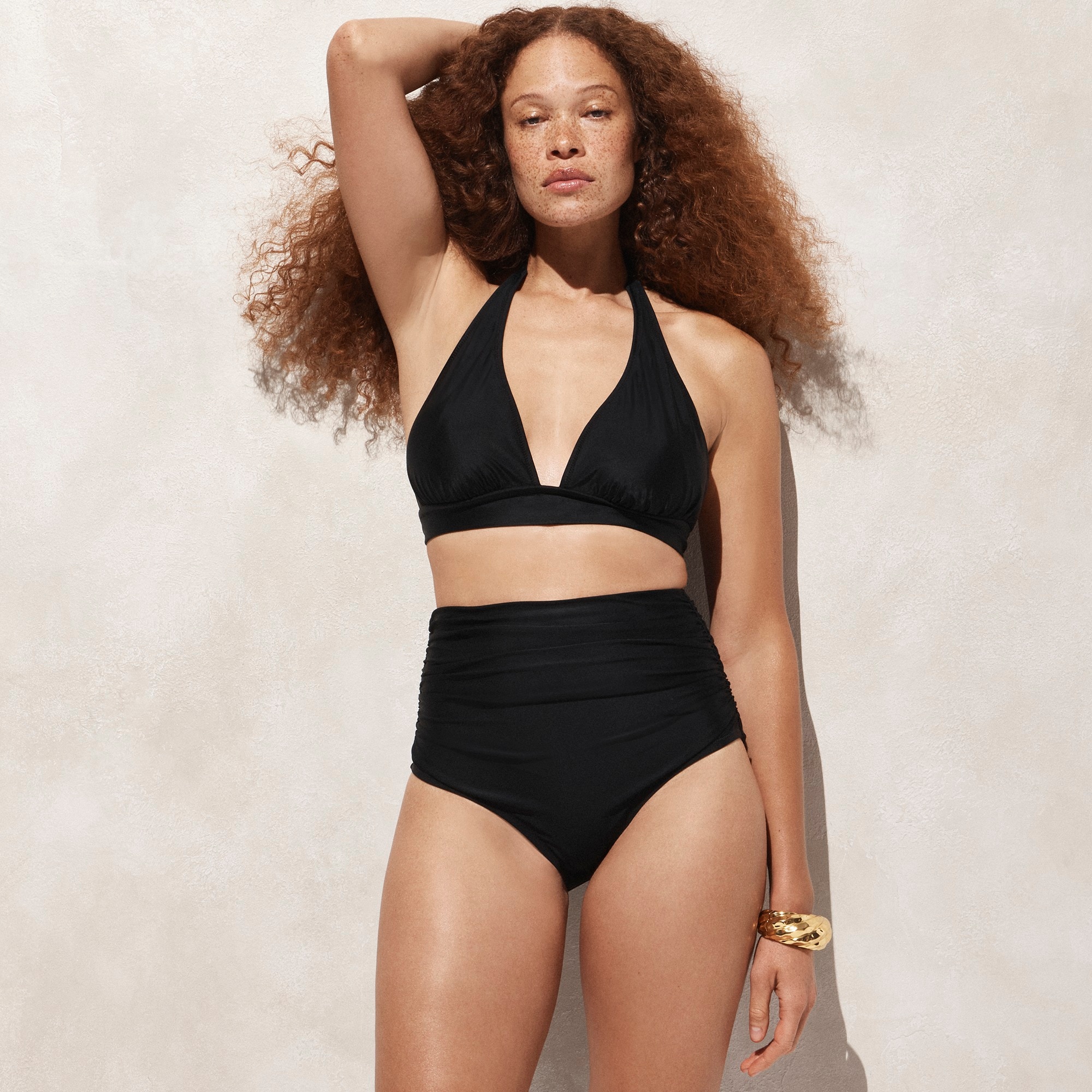 Ruched high rise full coverage bikini bottom