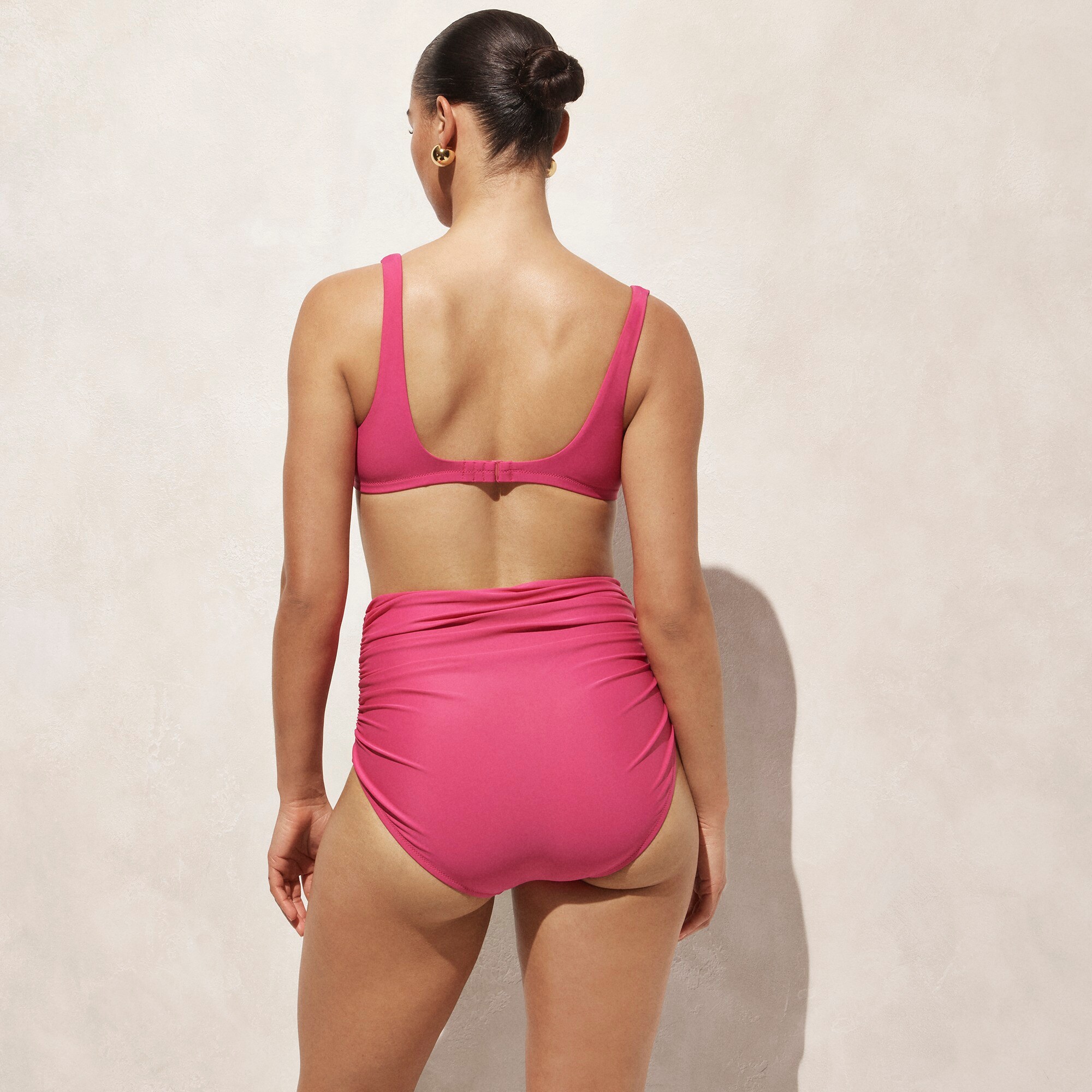 Ruched high-rise full-coverage bikini bottom