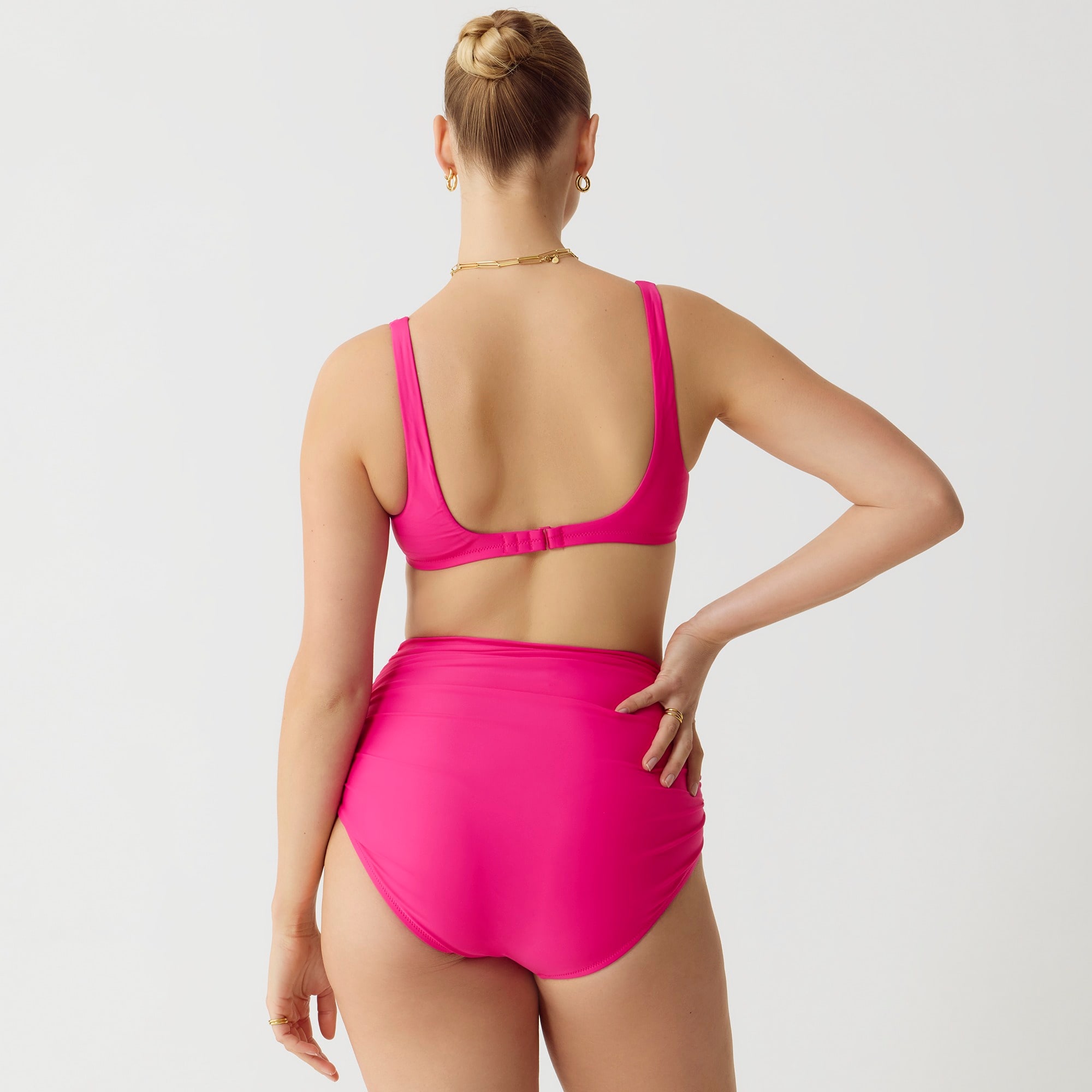 Ruched high-rise full-coverage bikini bottom