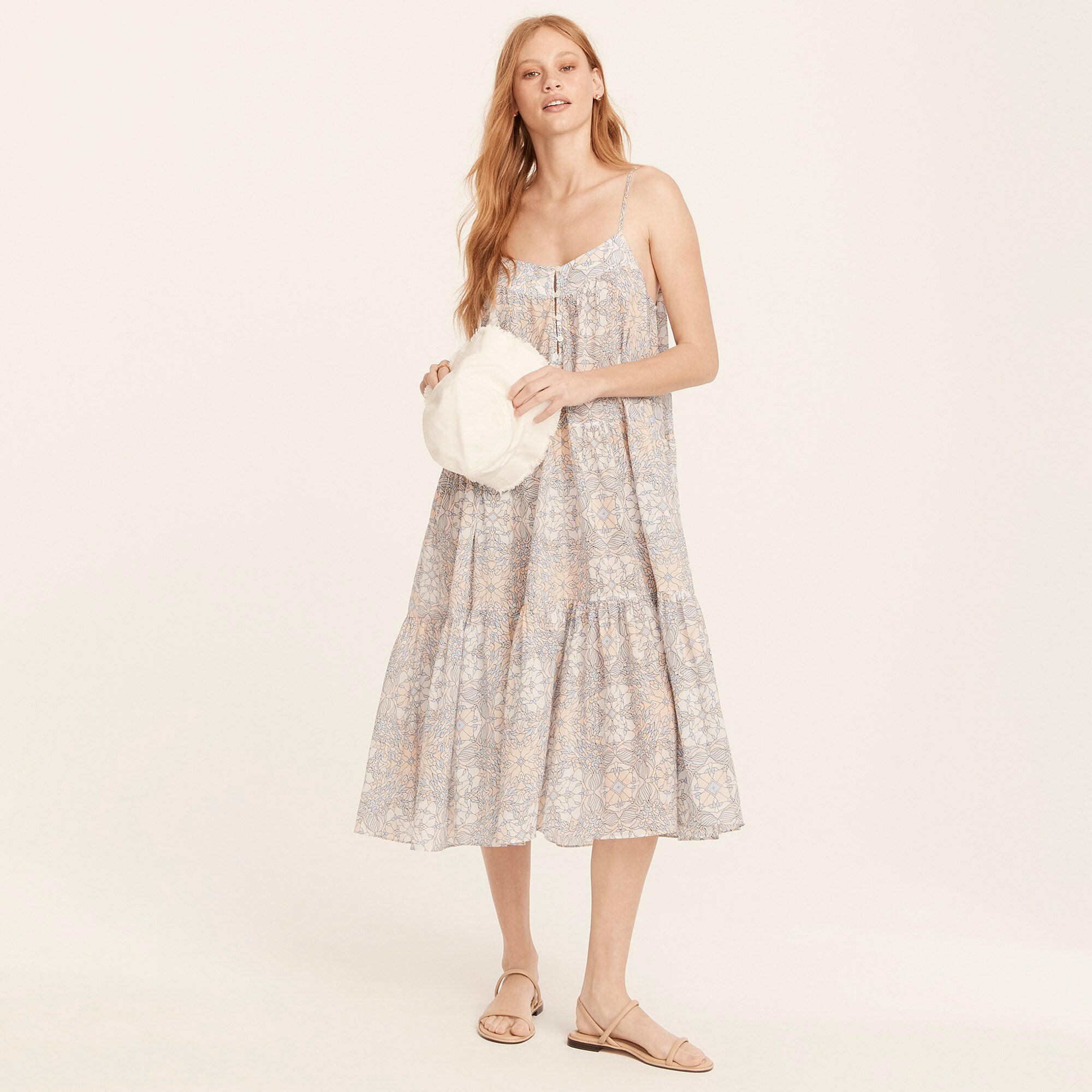 Tiered button-front maxi dress in kaleidoscope print