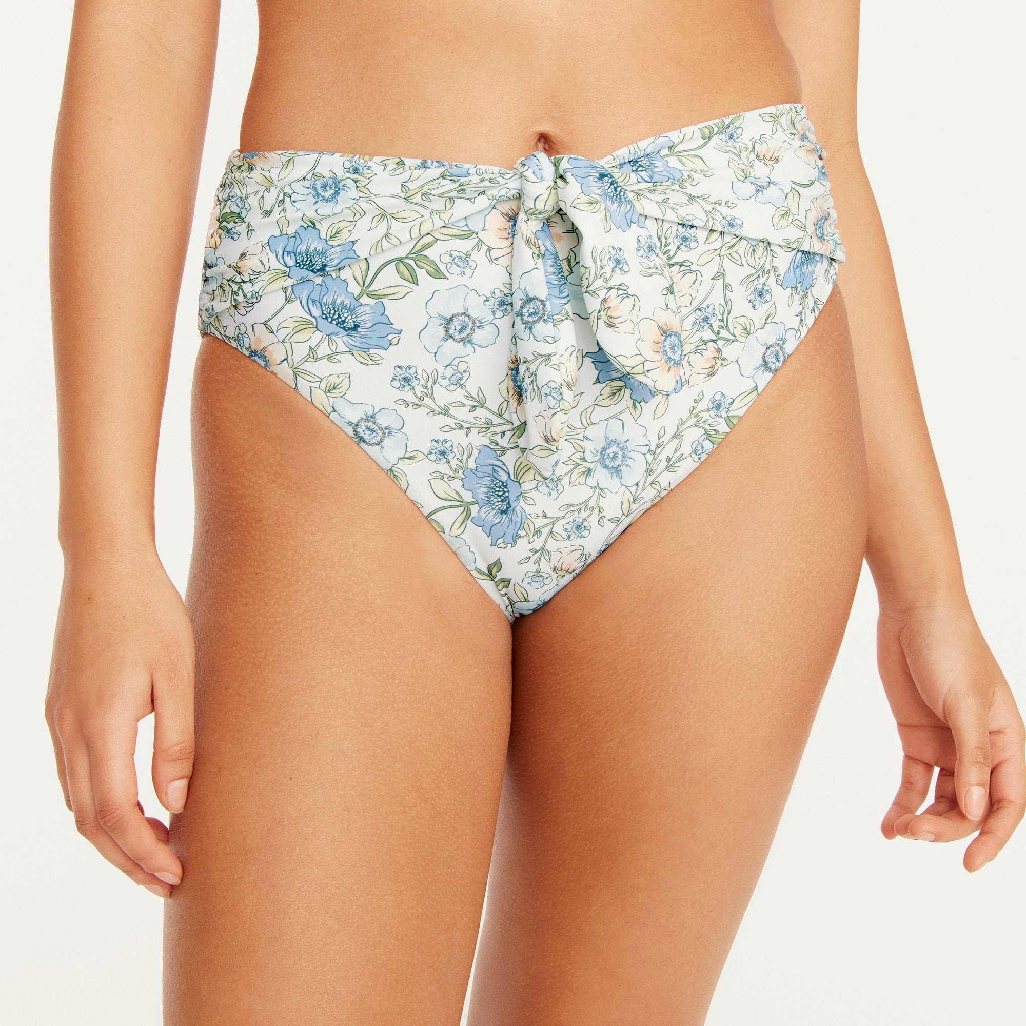 Tie high-rise bikini bottom in floral vines