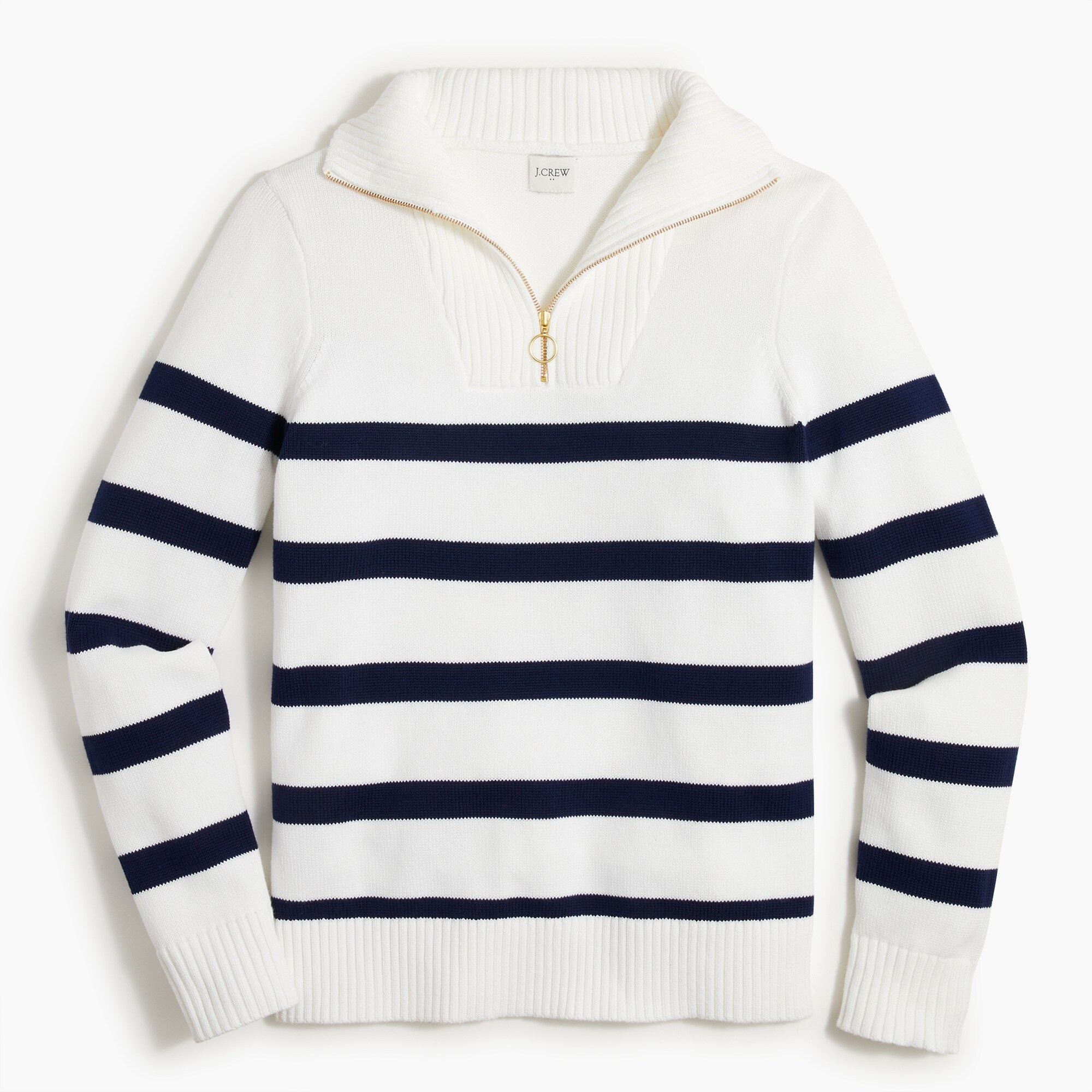 Striped wide-collar zip sweater
